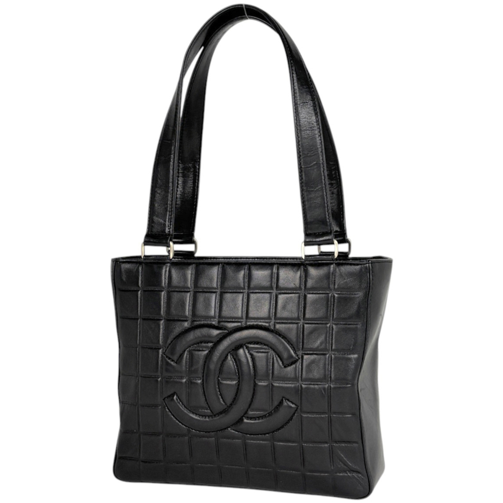 Chanel CHANEL Tote Bag Coco Mark Chocolate Bar Leather Black Women's